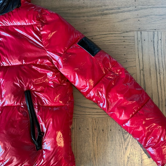 Women’s Glossy Red and Black Calvin Klein Puffer - Picture 2 of 5